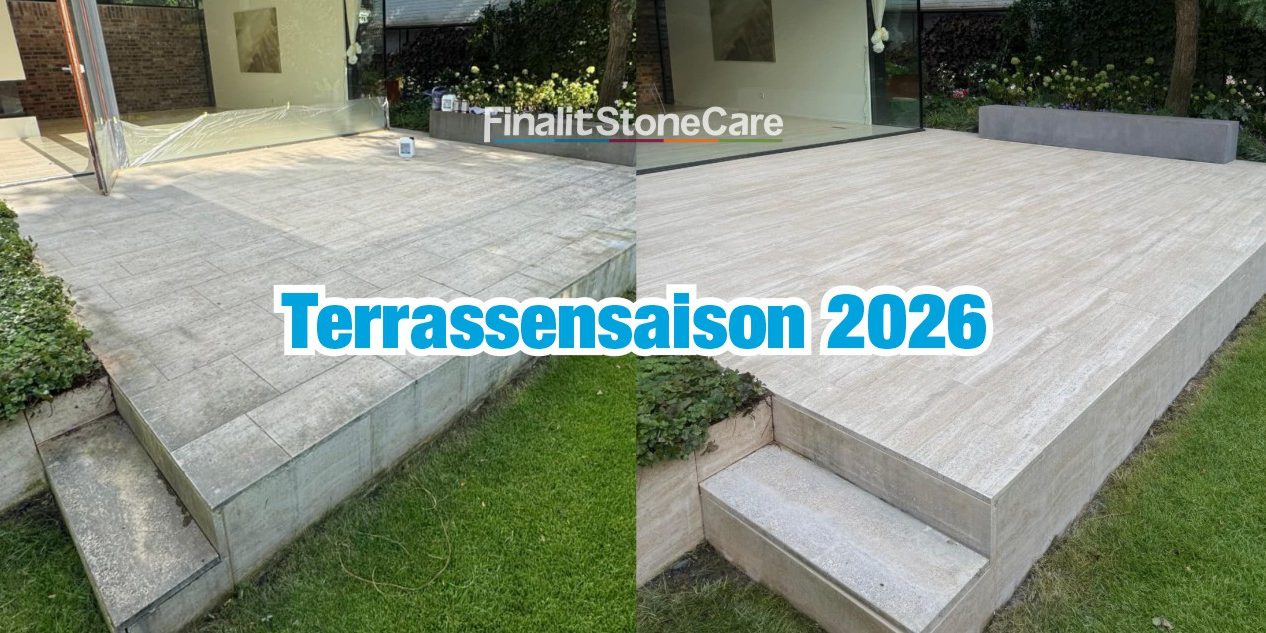 professionelle Terrassenreinigung Naturstein mit Reinigungsmaschine