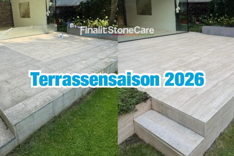 professionelle Terrassenreinigung Naturstein mit Reinigungsmaschine