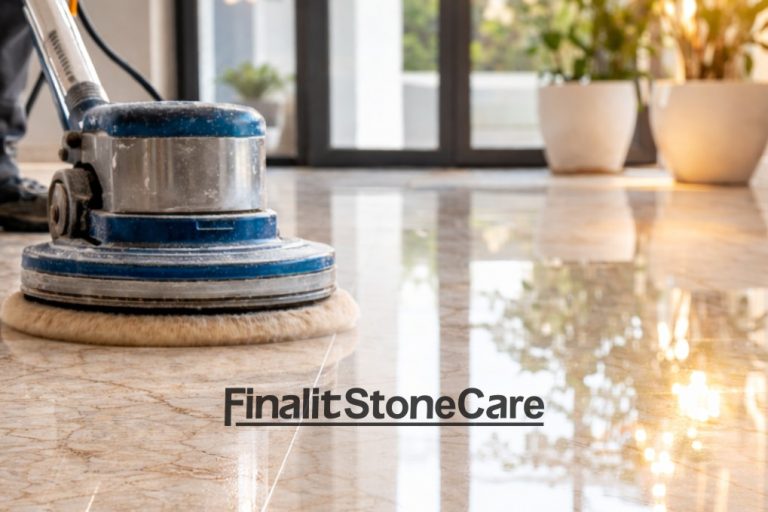 Nach der Reinigung mit Finalit Reinigungsmittel wird der Naturstein für die Imprägnierung vorbereitet.