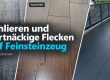 Schlieren und hartnäckige Flecken auf Feinsteinzeug: Vorher-Nachher-Motive von Finalit StoneCare